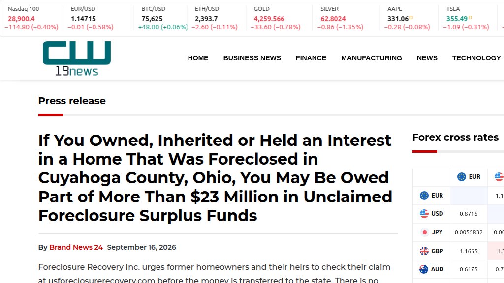 Our press release on CW 19 News, September 16, 2026
