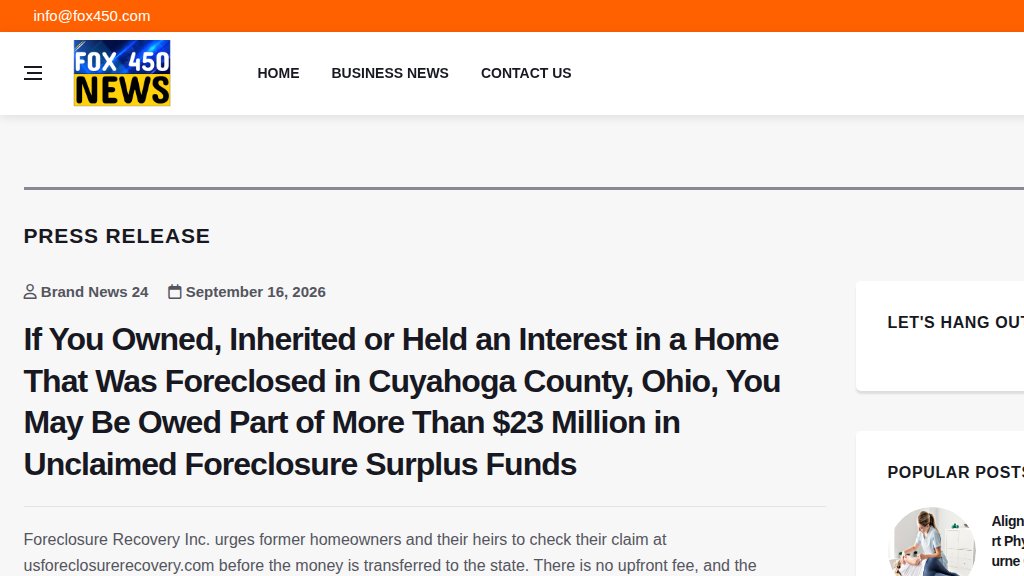 Our press release on Fox 45, September 16, 2026
